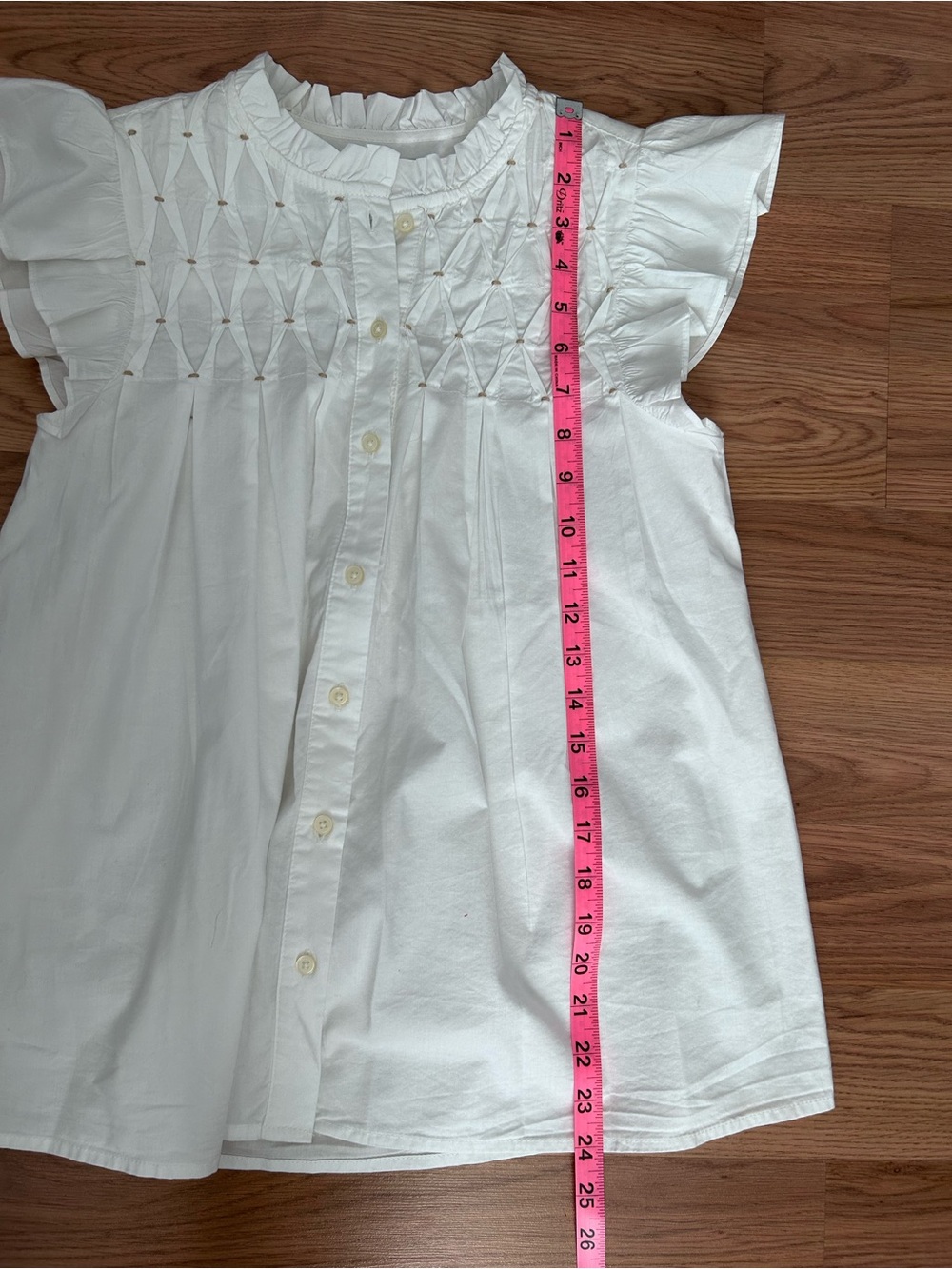 XS LOFT White Ruffled Smocked Button-Front Blouse, New - Picture 6 of 7